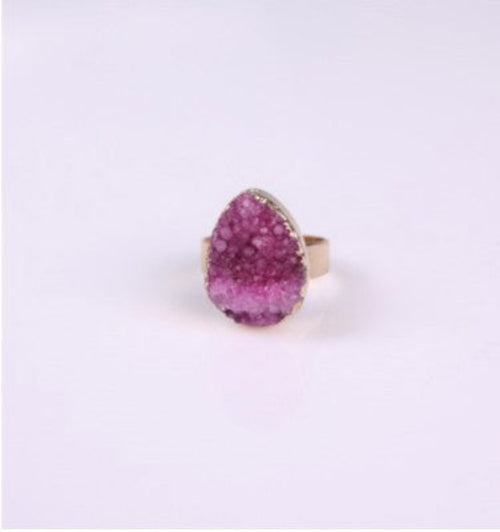 Natural Stone Agate Crystal Bud Women Rings Rose Vintage Rings
